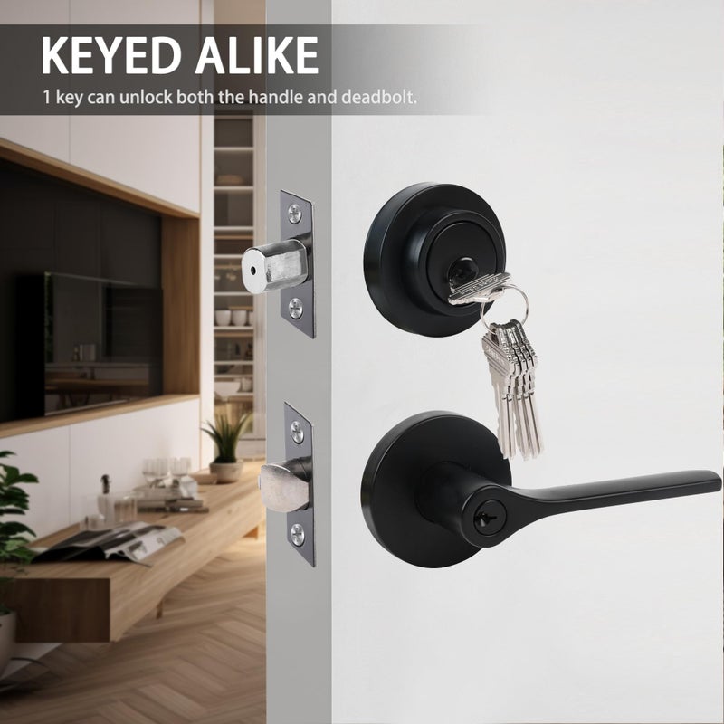 Cielsa Dawn Exterior Door Lock Set Combo Lock-Heavy Duty Black Door Handle And Single Cylinder Deadbolt Lock Front Door Lock Set Keyed Alike Door Locks For Front Door(Matte Black 1Pack Set) - Image 2