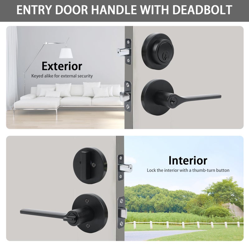 Cielsa Dawn Exterior Door Lock Set Combo Lock-Heavy Duty Black Door Handle And Single Cylinder Deadbolt Lock Front Door Lock Set Keyed Alike Door Locks For Front Door(Matte Black 1Pack Set) - Image 4