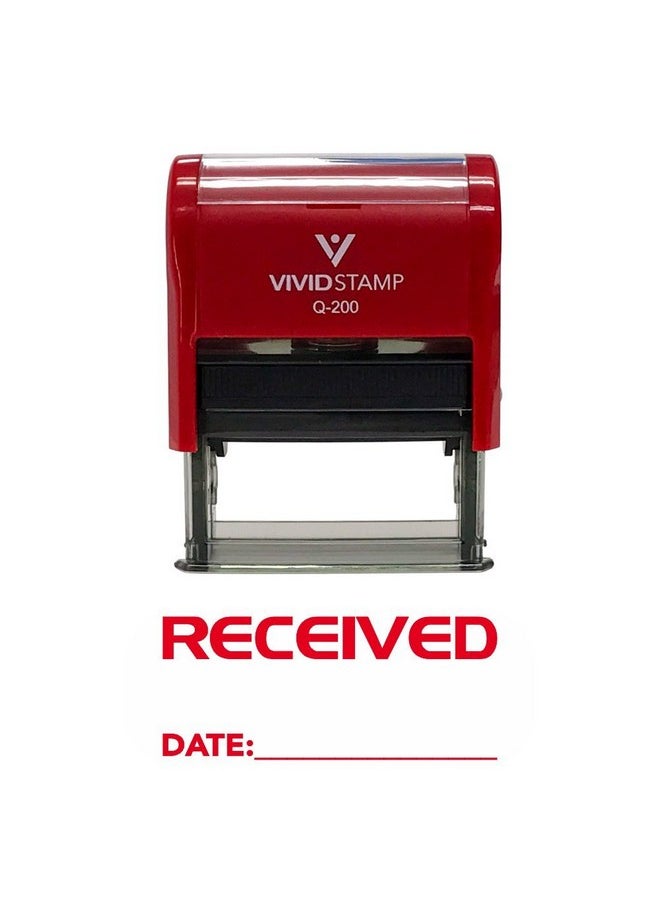 Vivid Stamp Received W/Date Line Self-Inking Office Rubber Stamp (Red) - Medium 