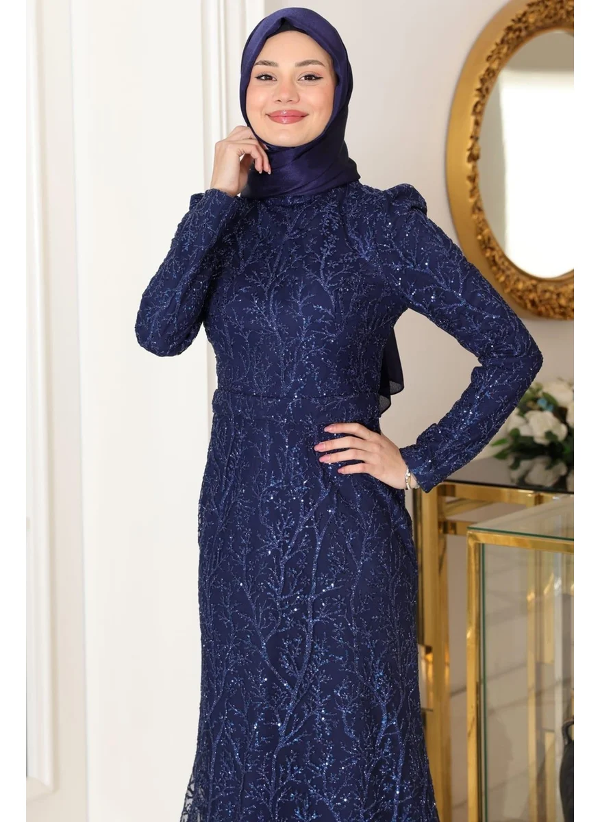 Esilanur Tuana Hijab Evening Dress Navy Blue