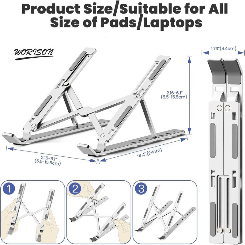 worison 2pc Adjustable Laptop Stand for DeskTable Mount Aluminum Laptop Stands Ergonomic Foldable and Compatible for Laptops Tablets Phones etc from 10156 Inch - Image 3