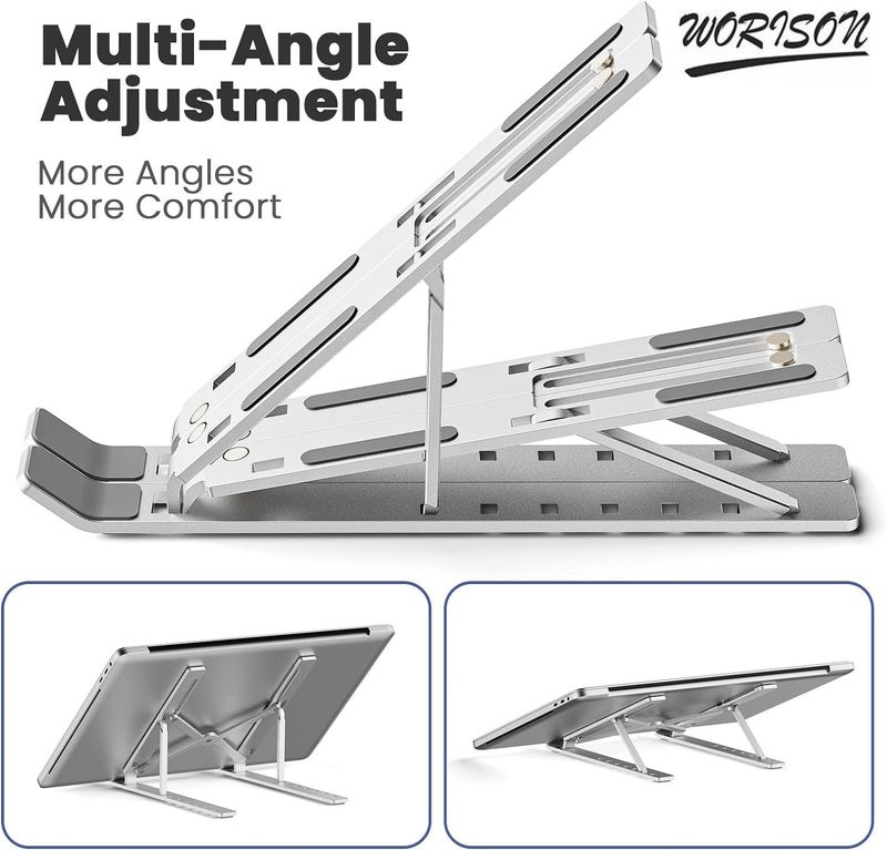 worison 2pc Adjustable Laptop Stand for DeskTable Mount Aluminum Laptop Stands Ergonomic Foldable and Compatible for Laptops Tablets Phones etc from 10156 Inch - Image 4