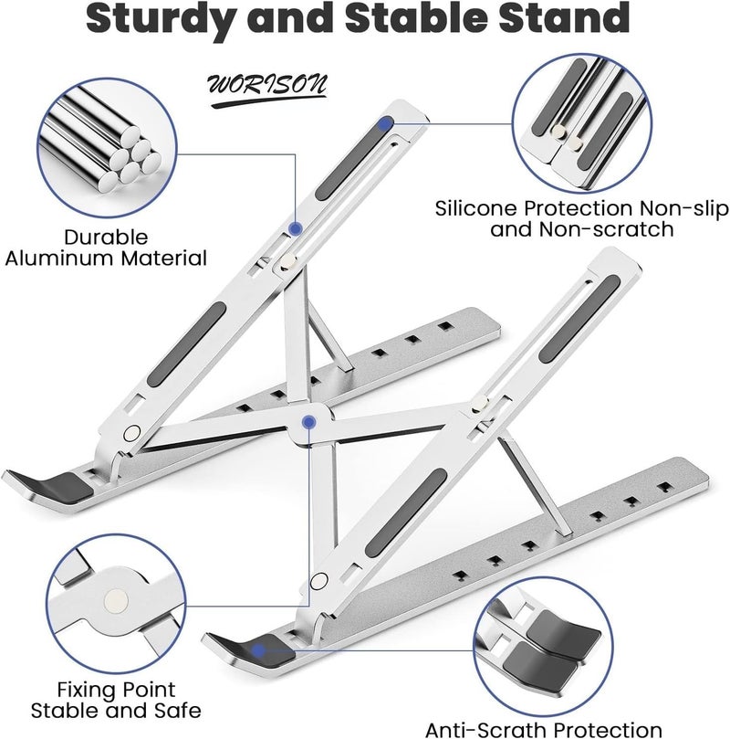 worison 2pc Adjustable Laptop Stand for DeskTable Mount Aluminum Laptop Stands Ergonomic Foldable and Compatible for Laptops Tablets Phones etc from 10156 Inch - Image 2