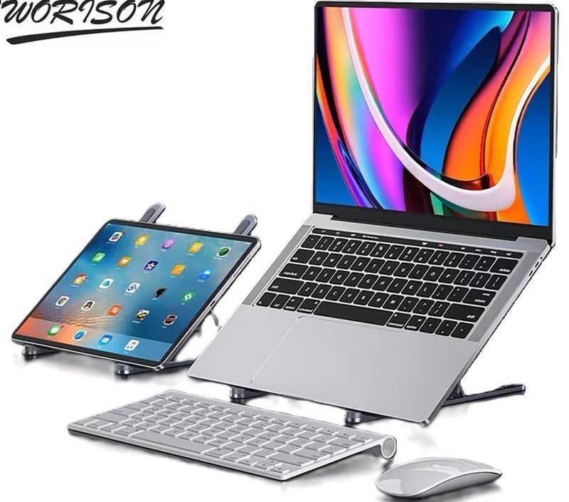 worison 2pc Adjustable Laptop Stand for DeskTable Mount Aluminum Laptop Stands Ergonomic Foldable and Compatible for Laptops Tablets Phones etc from 10156 Inch - Image 5