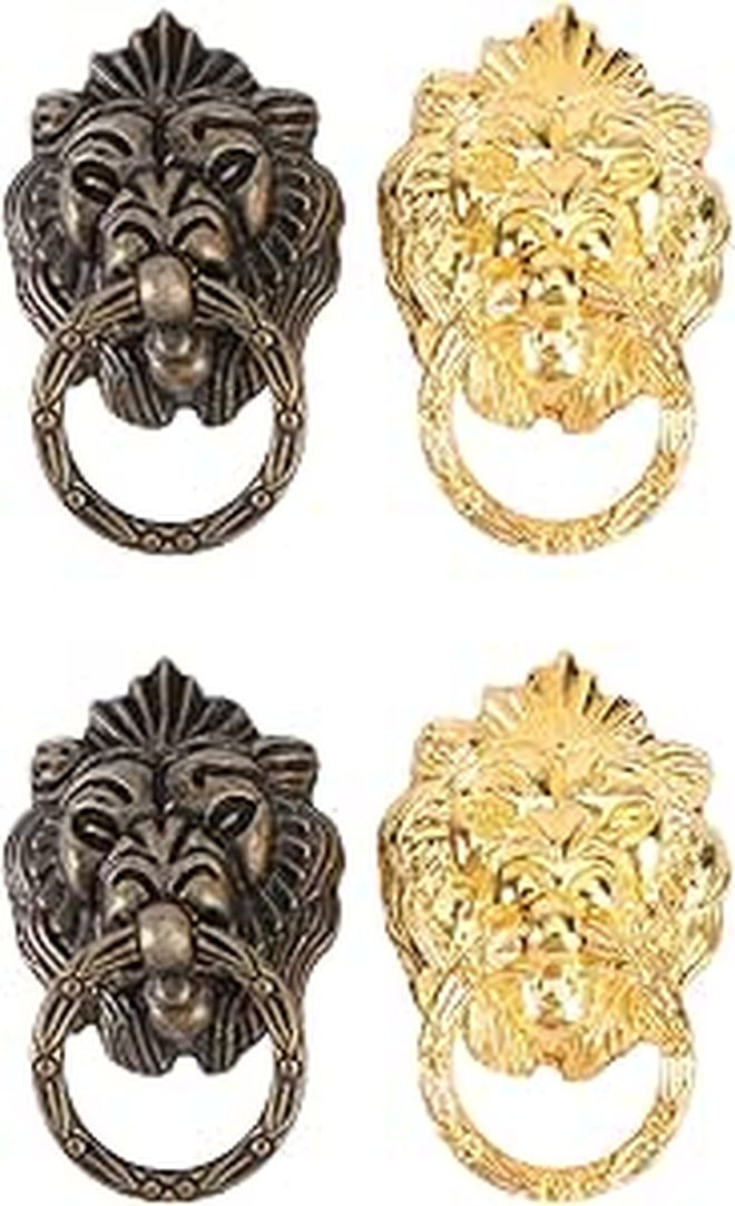 Antique Bronze Lion Head Drawer Handle 4Pcs Set Single Hole Cabinet Pull Knob - Image 1