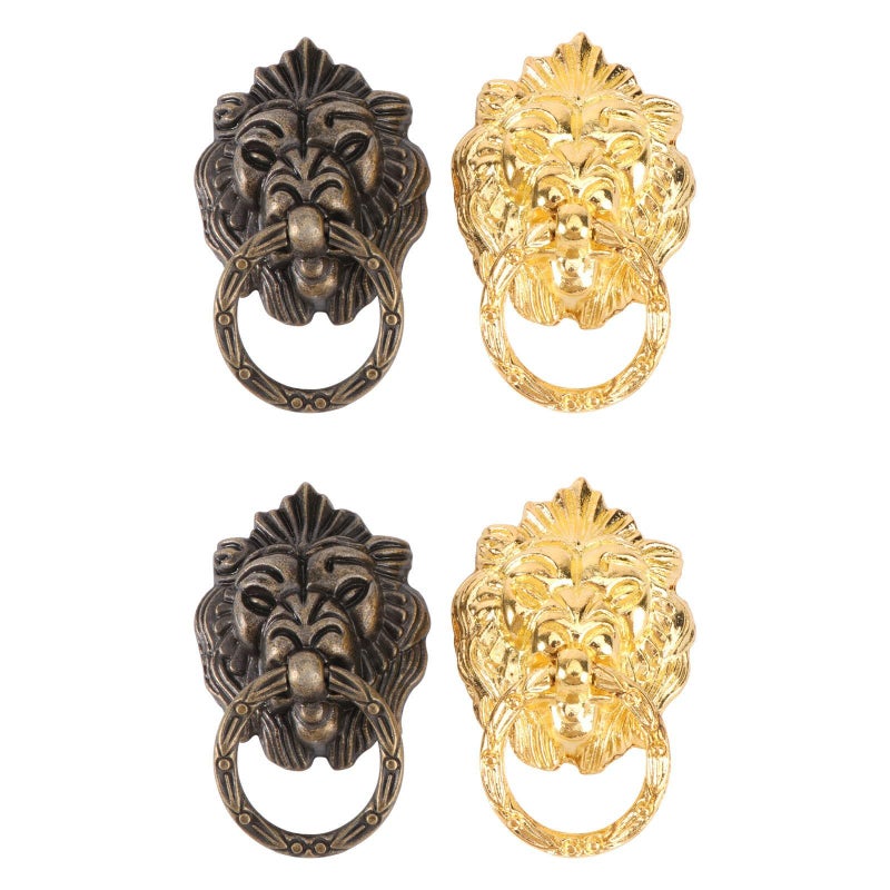 Antique Bronze Lion Head Drawer Handle 4Pcs Set Single Hole Cabinet Pull Knob - Image 2