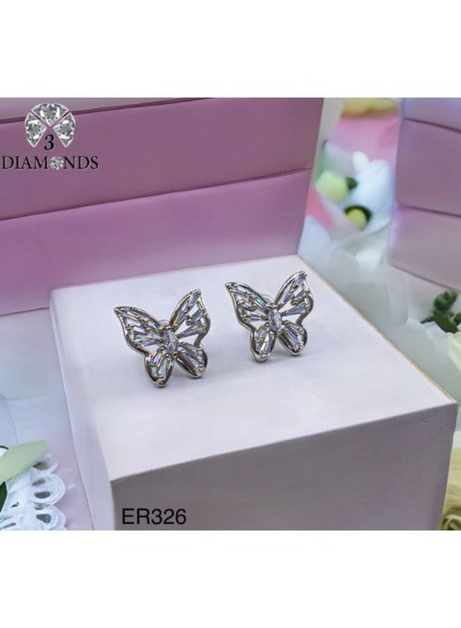 Platinum & Rhodium Plated Butterfly Earrings with Cubic Zirconia Elegant Design