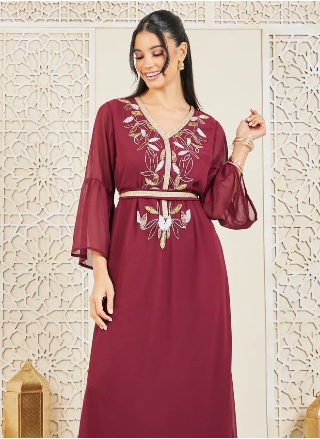 Styli Styli Sequined and Beaded Embroidery Detail Kaftan