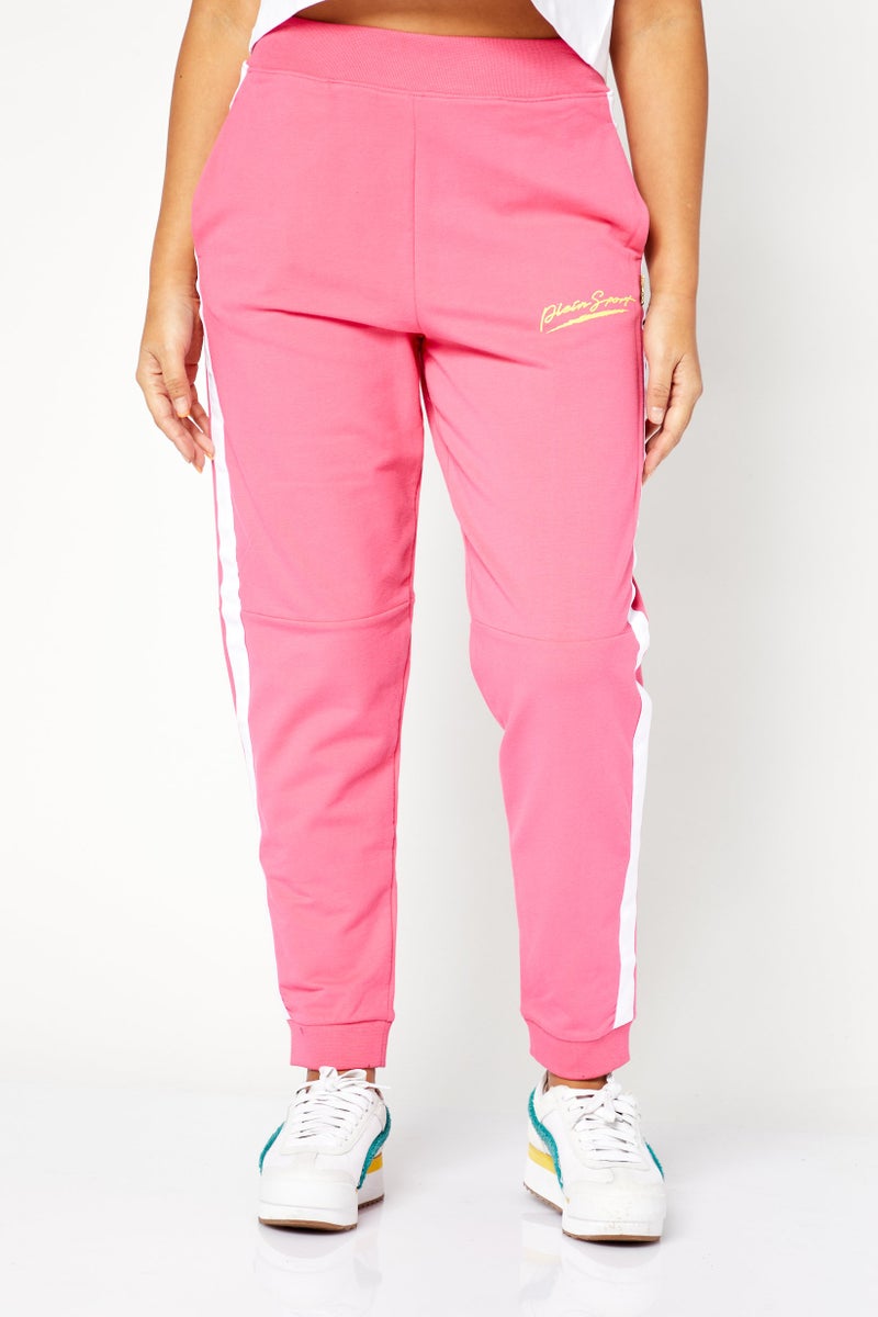 Plein Sport Women Sportswear Fit Brand Logo Training Pants, Pink/White  - Image 1