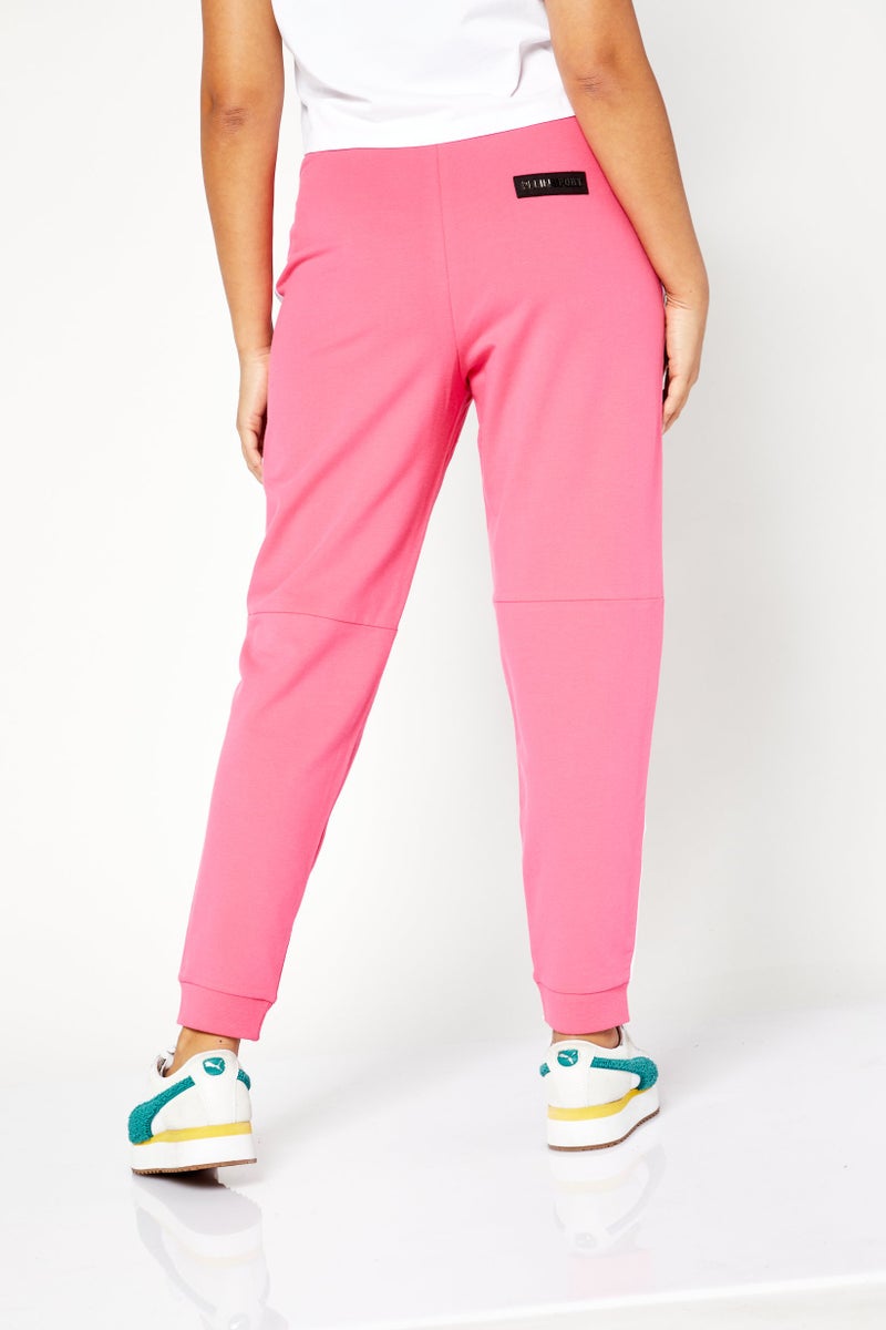 Plein Sport Women Sportswear Fit Brand Logo Training Pants, Pink/White  - Image 3