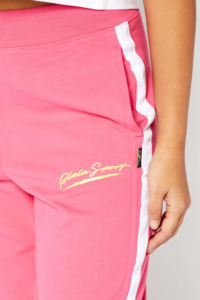 Plein Sport Women Sportswear Fit Brand Logo Training Pants, Pink/White  - Image 2