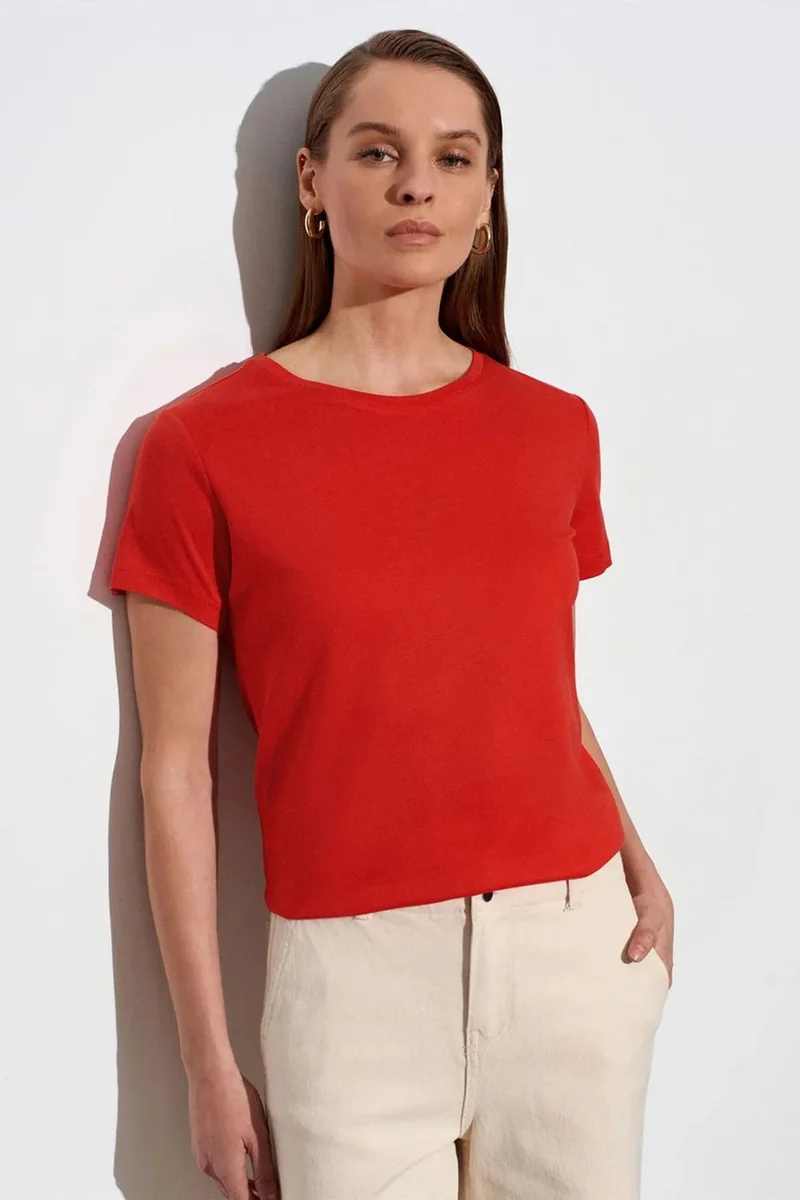 Dilvin Red DILVIN Women's Crew Neck Short Sleeve T-Shirt for Women | Best Price UAE