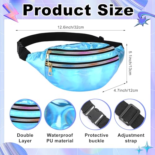 Handepo 7 Pcs 80s Accessories for Women Neon Leg Warmers 80s Women Workout Outfit Fanny Pack Headband Wristbands for Yoga RunSky Blue - Image 3