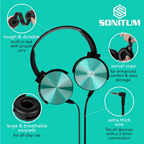Sonitum Classroom Headphones-Bulk 10-Pack, Student On Ear Color Varieties- Comfy Swivel Earphones for Library, School, Airplane, Kids-for Online Learning and Travel, HQ Stereo Sound 3.5mm Jack (Colorful) - Image 2