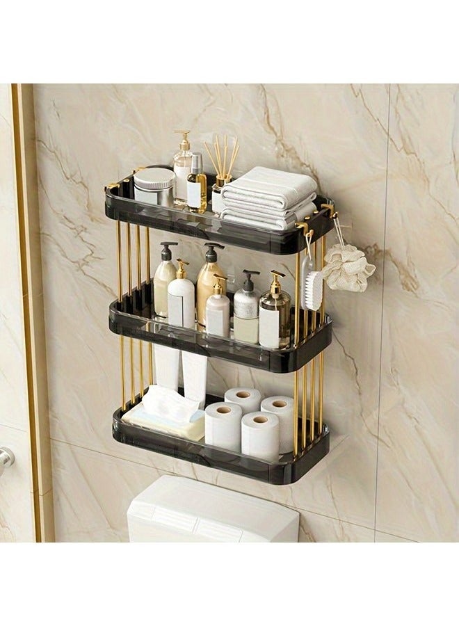 MIXDE 3-Tier Wall Mounted Bathroom Shelf with Hooks Adhesive Shower Organizer Bathroom Caddy Large Capacity Shower Rack for Bathroom Toilet Kitchen - Image 1