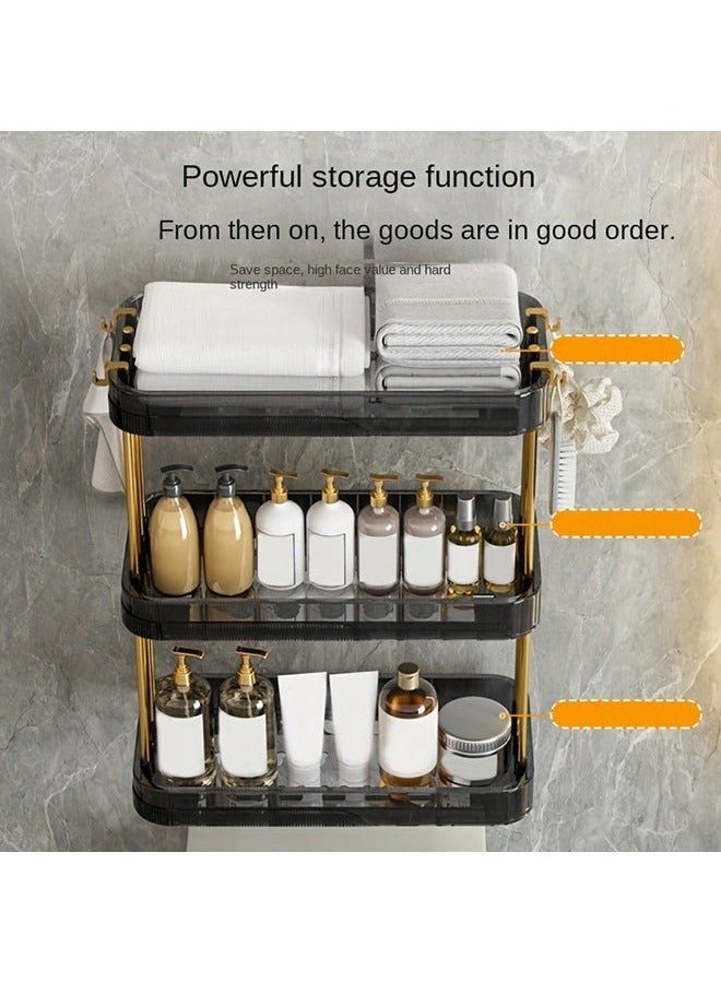 MIXDE 3-Tier Wall Mounted Bathroom Shelf with Hooks Adhesive Shower Organizer Bathroom Caddy Large Capacity Shower Rack for Bathroom Toilet Kitchen - Image 4