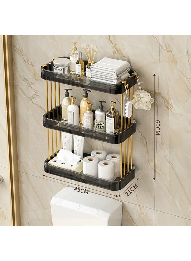 MIXDE 3-Tier Wall Mounted Bathroom Shelf with Hooks Adhesive Shower Organizer Bathroom Caddy Large Capacity Shower Rack for Bathroom Toilet Kitchen - Image 2