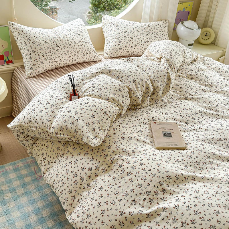 MOTNTD Floral Duvet Cover Queen Size Boho Muslin Cotton Queen Comforter Cover Double Gauze Lightweight Chic Cute Duvet Cover Set with 2 Pillow Cases Soft Bedding Set for Girls Rustic Duvet Protector - Image 2