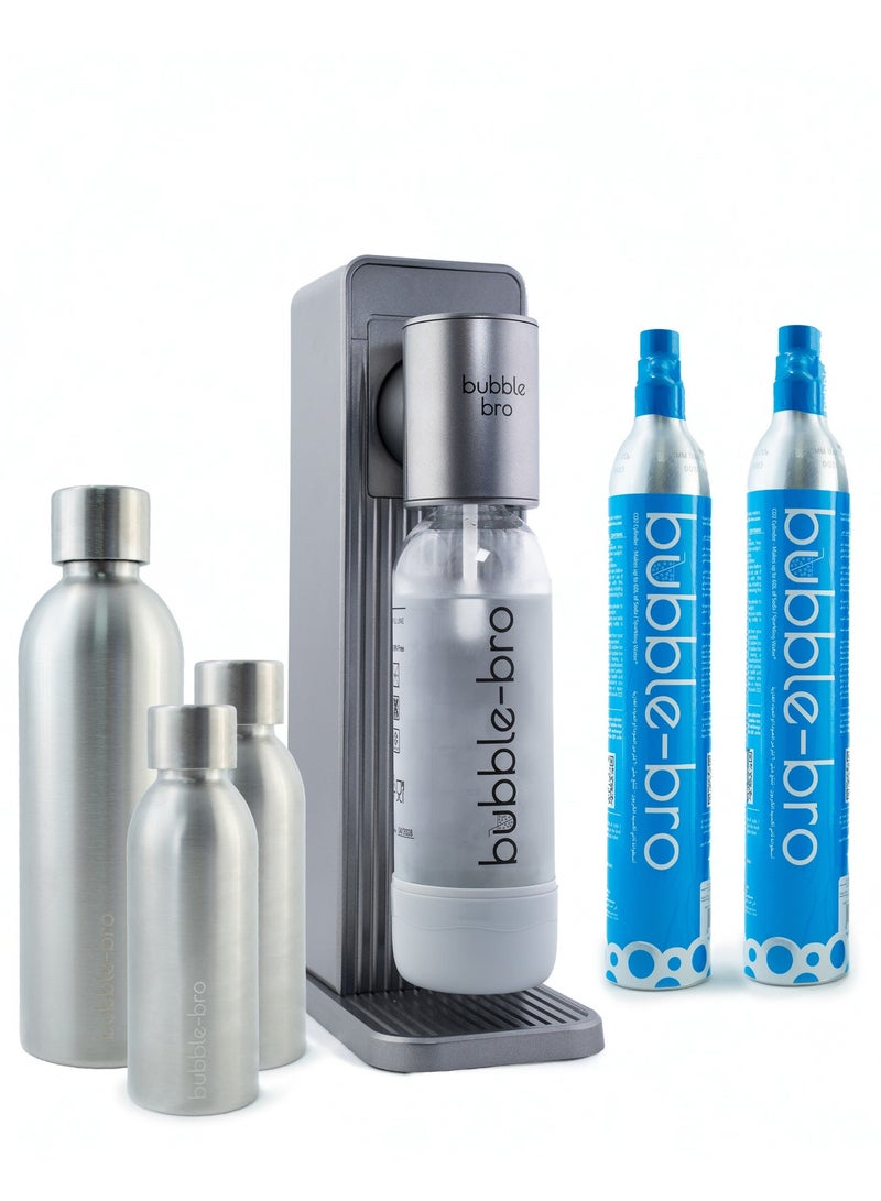 bubble-bro bubblebro Origin Stainless Steel Edition - Comes with 2 x 60L CO₂ Cylinders, 1 x additional 1L SS Bottle & 2 x 500ML SS Bottles - Limited Edition (Metallic Grey) - Image 1