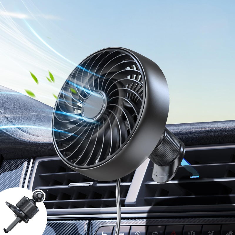 Trustnice USB Car Fan with Hook Mount - Quiet High-Speed Brushless Motor, Secure Vent Clip Portable Fan for Car, 3 Adjustable Speed, 360Â° Rotatable, Cooling Air Circulation for Vehicle, SUV, Truck, Van, RV - Image 1