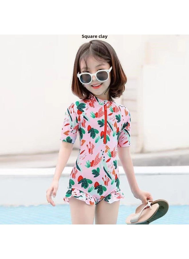 Generic Children's Swimwear Girls' Summer Bikini Swimwear Cute Baby Small And Large Girls' Swimwear-Color:Pink Single Swimsuit-Size:110 Recommended Height Is Around 1m  - Image 2