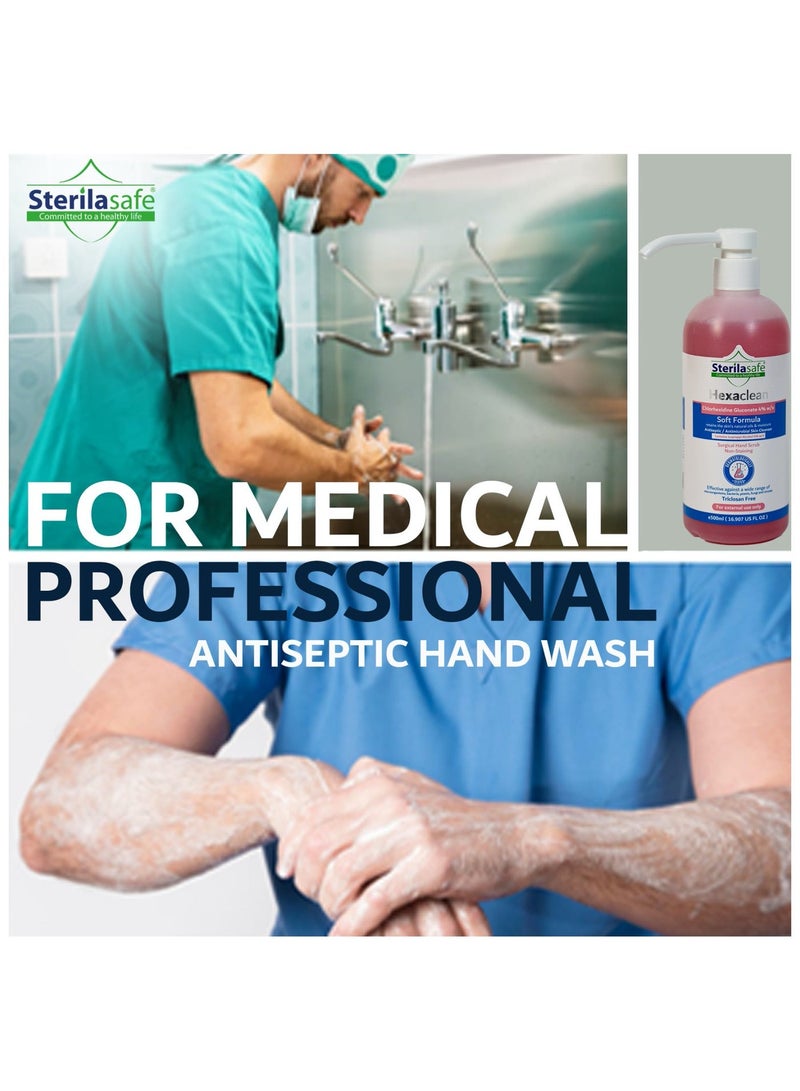 Sterilasafe ستيريلسيف هيكساكلين، مطهر، منظف جلد مضاد للبكتيريا، فرك يدوي جراحي، تركيبة ناعمة، كلورهيكسيدين جلوكونات 4% مع كحول إيزوبروبيل 4%، صابون سائل، 500 مل - Image 5