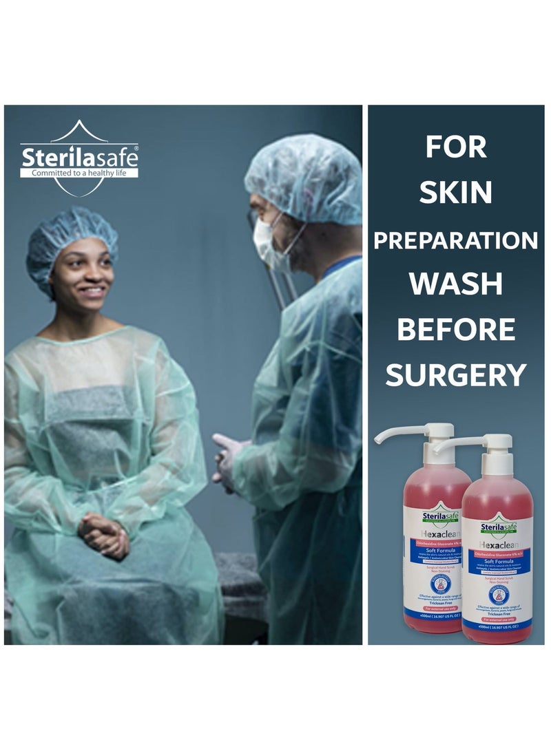 Sterilasafe ستيريلسيف هيكساكلين، مطهر، منظف جلد مضاد للبكتيريا، فرك يدوي جراحي، تركيبة ناعمة، كلورهيكسيدين جلوكونات 4% مع كحول إيزوبروبيل 4%، صابون سائل، 500 مل - Image 4