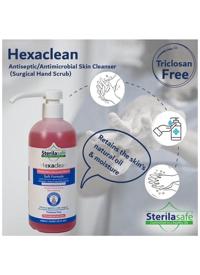 Sterilasafe Sterilasafe HexaClean, Antiseptic, Antibacterial Skin Cleanser, Surgical Hand Scrub, Soft Formula, Chlorhexidine gluconate 4% with isopropyl Alcohol 4%, Liquid Soap, 500 ML  - Image 4