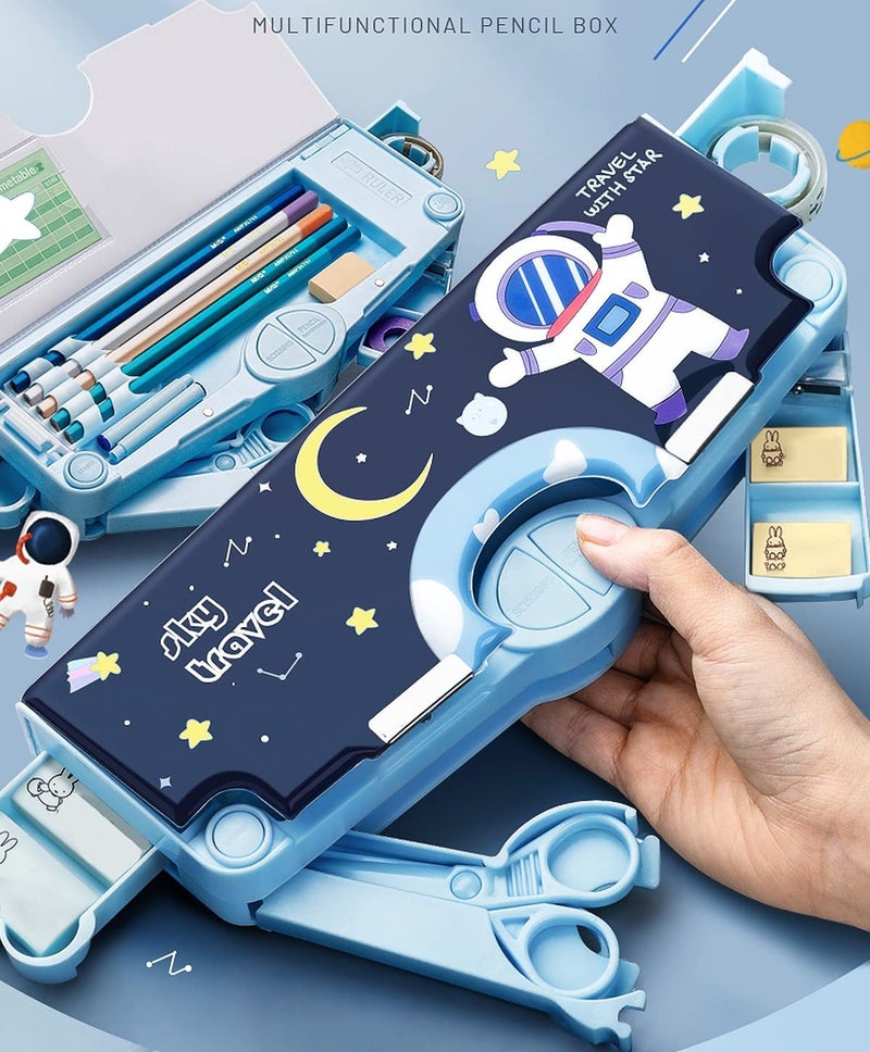 KAVANA Branded Multi-Functional Geometry Box for Kids 6-12 Years, Pencil Box for Kids, Space Pencil Box for Boys & Girls, Magnetic Pencil Box for Boys, Space Theme Gifts for Kids with Accessories - Image 2