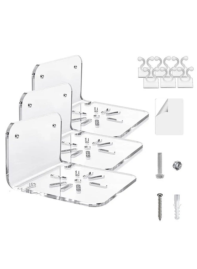 O Ozone (مجموعة من 3) أرفف حائط عائمة من الأكريليك لكاميرات الأمان وشاشات الأطفال ومكبرات الصوت - رف حائط صغير لاصق عالمي مع مشابك كابلات - Image 1