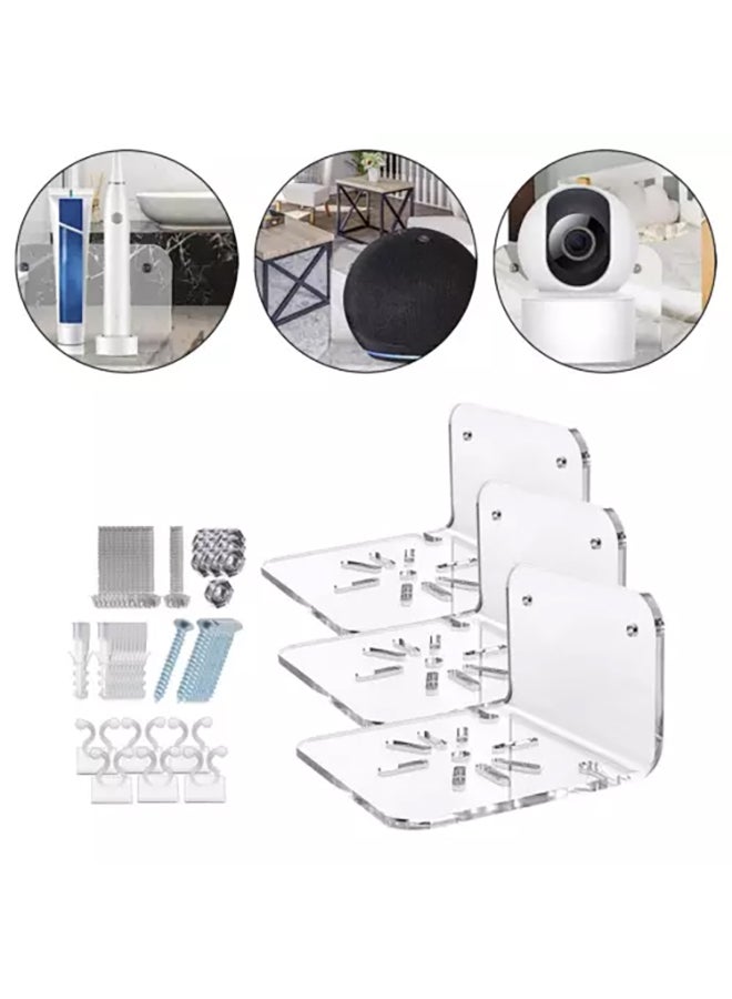 O Ozone (مجموعة من 3) أرفف حائط عائمة من الأكريليك لكاميرات الأمان وشاشات الأطفال ومكبرات الصوت - رف حائط صغير لاصق عالمي مع مشابك كابلات - Image 2