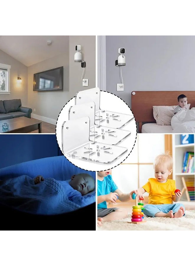 O Ozone (مجموعة من 3) أرفف حائط عائمة من الأكريليك لكاميرات الأمان وشاشات الأطفال ومكبرات الصوت - رف حائط صغير لاصق عالمي مع مشابك كابلات - Image 3