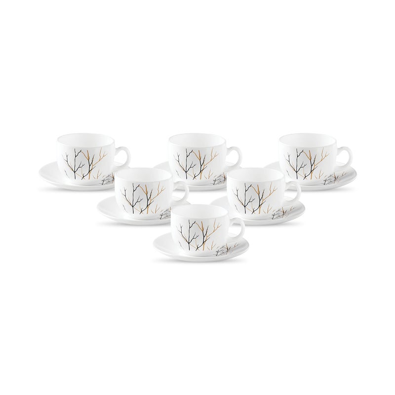La Opala Diva, Opal Glass Crockery | Cup & Saucer Iris Regular, Set of 12 | Golden Fall, 160 ml | for Tea & Coffee | Microwave Safe | 100% Vegetarian | Extra Strong | Super Light | Super White - Image 5