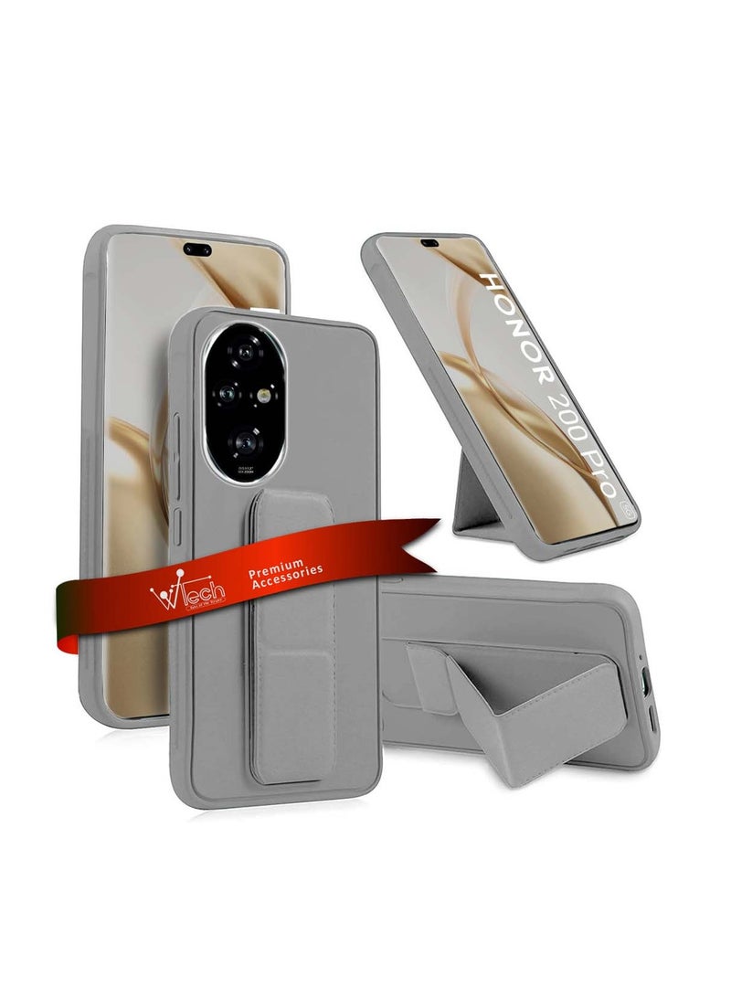 دبليو تيك Honor 200 Pro 5G 2024 قبضة يد قابلة للطي بمسند مغناطيسي وحزام معصم وقبضة إصبع مع غطاء علبة حديد مدمج باللون الرمادي - Image 1