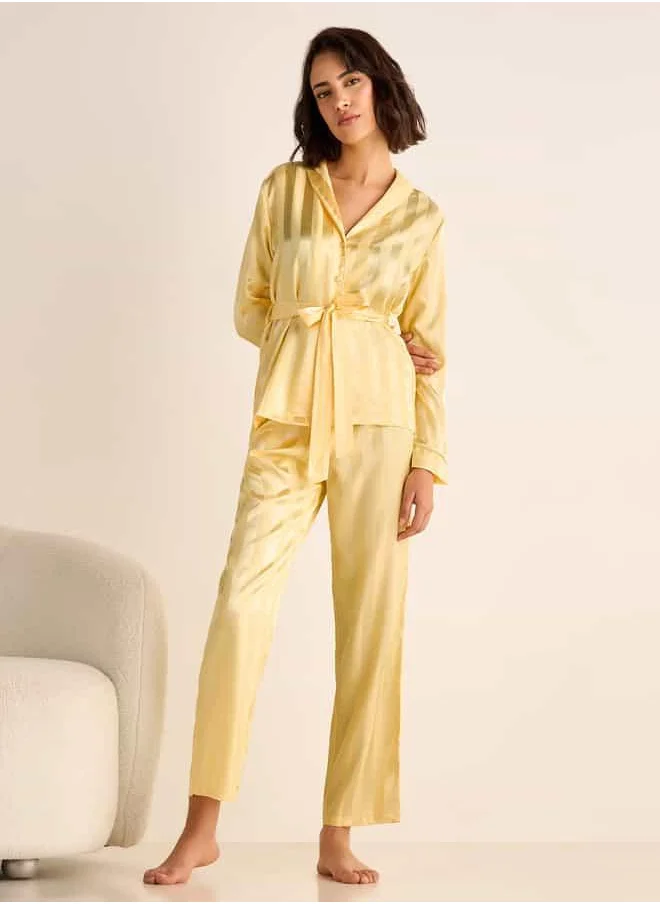 فاف Striped Jacquard Shirt and Pyjama Set