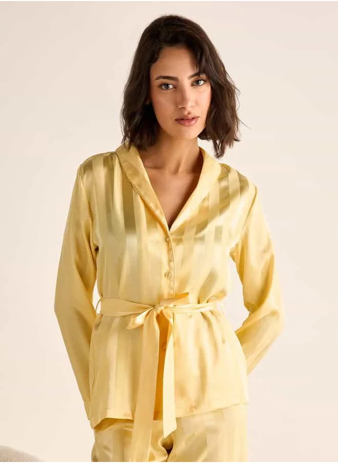 فاف Striped Jacquard Shirt and Pyjama Set