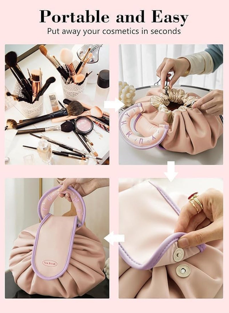 GT-Wheel Makeup Bag Drawstring Flat Lay Large Cosmetic Bag Travel Makeup Organization Case Suitable For Travel Gift And Daily Use - Image 3