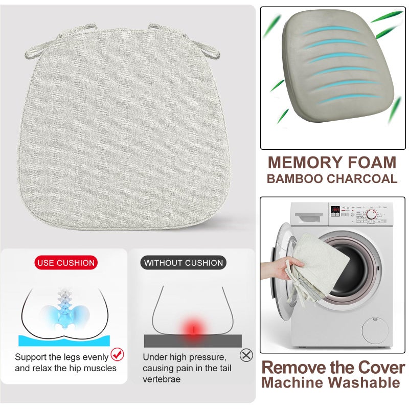 SINOSSO 1 Pack Memory Foam Chair Cushions for Dining Chair, Friendly Woven Fabric 16" U-Shape Comfortable Kitchen Chair Pad, Removable Slip Resistant Seat Cushion (1 Piece, Beige-Gray) - Image 5