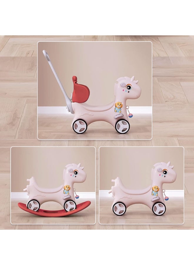 حصان هزاز متعدد الوظائف عربة للاطفال الصغار/الرضع لعبة التعليم المبكر احمر مع حاجز - Image 4