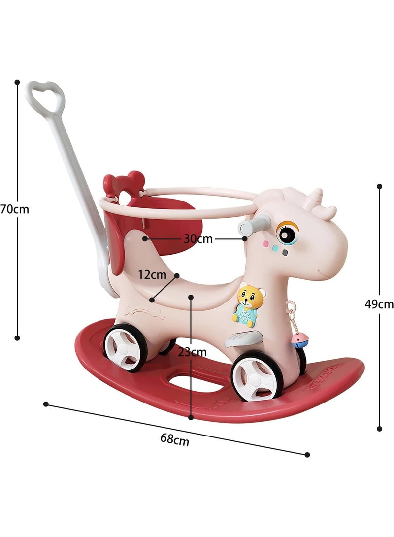 حصان هزاز متعدد الوظائف عربة للاطفال الصغار/الرضع لعبة التعليم المبكر احمر مع حاجز - Image 3