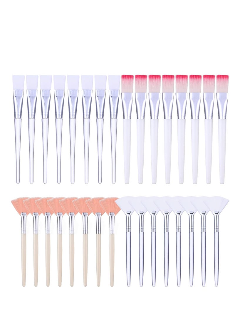 Honeydak - 32 Pcs Face Mask Fan Brush Applicator Set Soft Fan Brush Flat Head Facial Brush Esthetician Mask Brush Cosmetic Makeup Tools for Eyelash Extension Peel Mud Clay Mask Cream (Pink) - Image 1