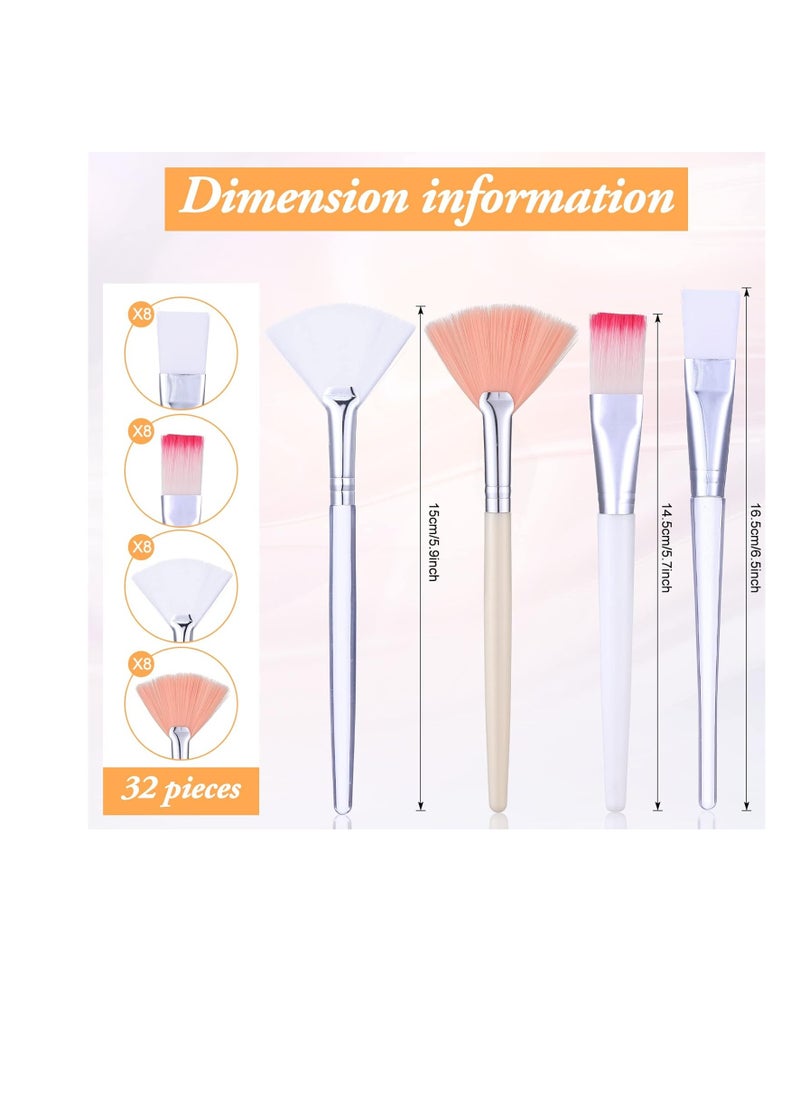 Honeydak - 32 Pcs Face Mask Fan Brush Applicator Set Soft Fan Brush Flat Head Facial Brush Esthetician Mask Brush Cosmetic Makeup Tools for Eyelash Extension Peel Mud Clay Mask Cream (Pink) - Image 1