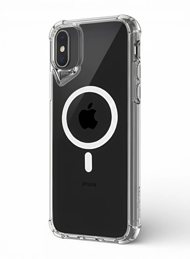 جيرفور جراب موبايل ايفون اكس / اكس اس (iPhone X/XS) مضاد للصدمات, غطاء حماية مغناطيسي مضاد للخدش يدعم الشحن اللاسلكي ماج سيف MageSafe, مصنوع من البولي يورثين الحراري عالي الجودة - شفاف - Image 2