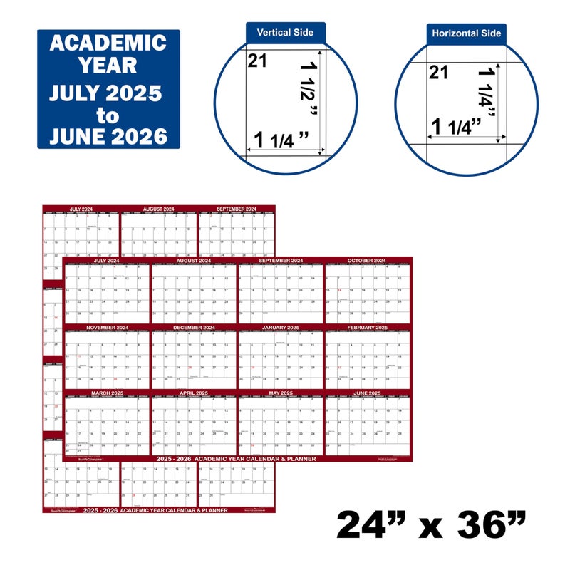 Swiftmaps 24" x 36" SwiftGlimpse 2025-2026 Academic Wall Calendar, Erasable, Large, Wet & Dry Erase Laminated, Reversible, Yearly Planner, JULY 2025 to JUNE 2026 ONLY, Maroon - Image 4