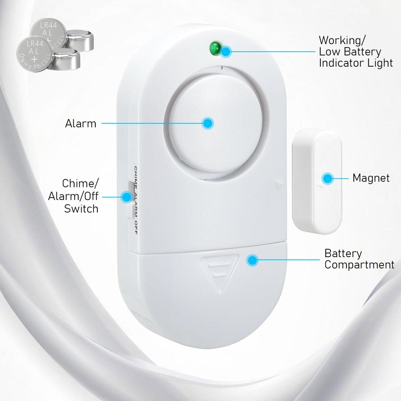 Toeeson Door Window Alarm, Toeeson 120 DB Window Chime Alarms for Home, Door Alarms for Kids Safety, 3 Pack White - Image 2