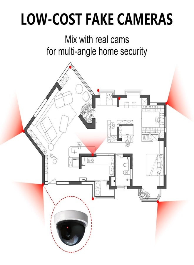 WALI Dummy Fake Security CCTV Dome Camera with Flashing Red LED Light with Security Alert Sticker Decals (SDW-4), 4 Packs, White - Image 4