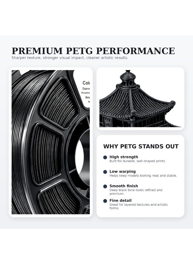 1.75mm Black PETG 3D Printing Filament - 1kg Spool, High Strength u0026 Low Warping, Compatible with Most FDM Printers - Image 4