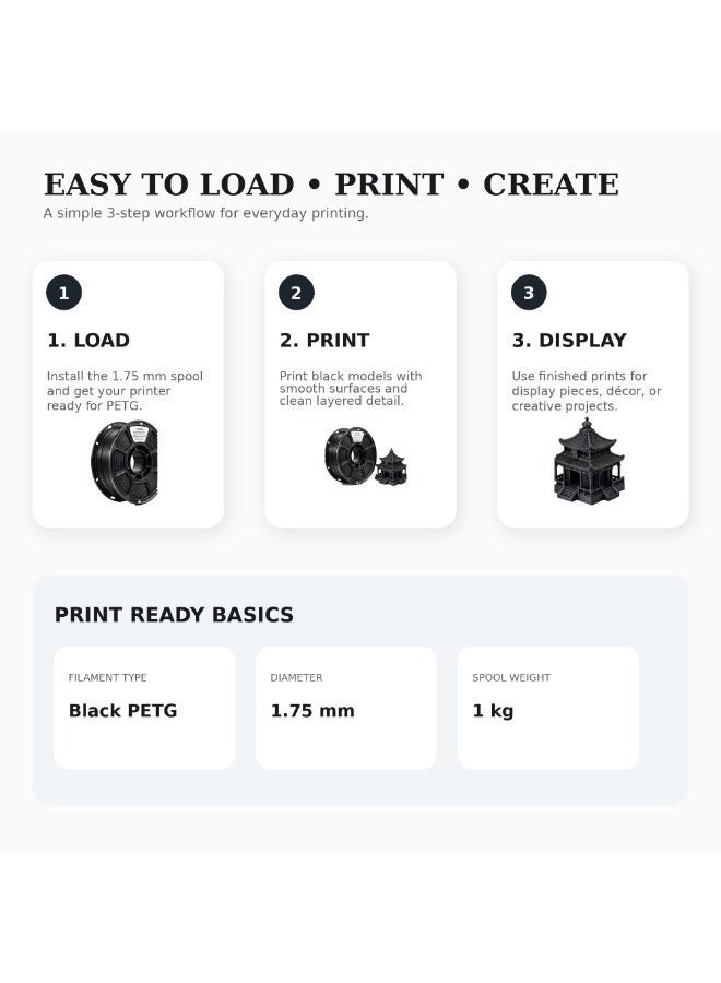 1.75mm Black PETG 3D Printing Filament - 1kg Spool, High Strength u0026 Low Warping, Compatible with Most FDM Printers - Image 5