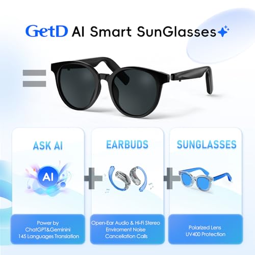 GetD AI Glasses for Men & Women, Smart Sunglasses Powered by ChatGPT with Real-Time 145-Language Translation, Bluetooth 5.4 Glasses,11H Music/9H Call, UV400 & Polarized Lenses for Travel & Daily Use - Image 2