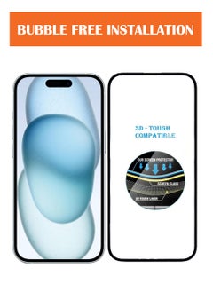 NAFCO For iPhone 15 - Full Glue Tempered Glass Screen Protector - Advanced Border-Less Full Edge to Edge ,Shatterproof , High Responsiveness , Higher Transparency , Quick to Install ,Anti-scratch and Bubble-free Screen Protector - Black  - Image 5